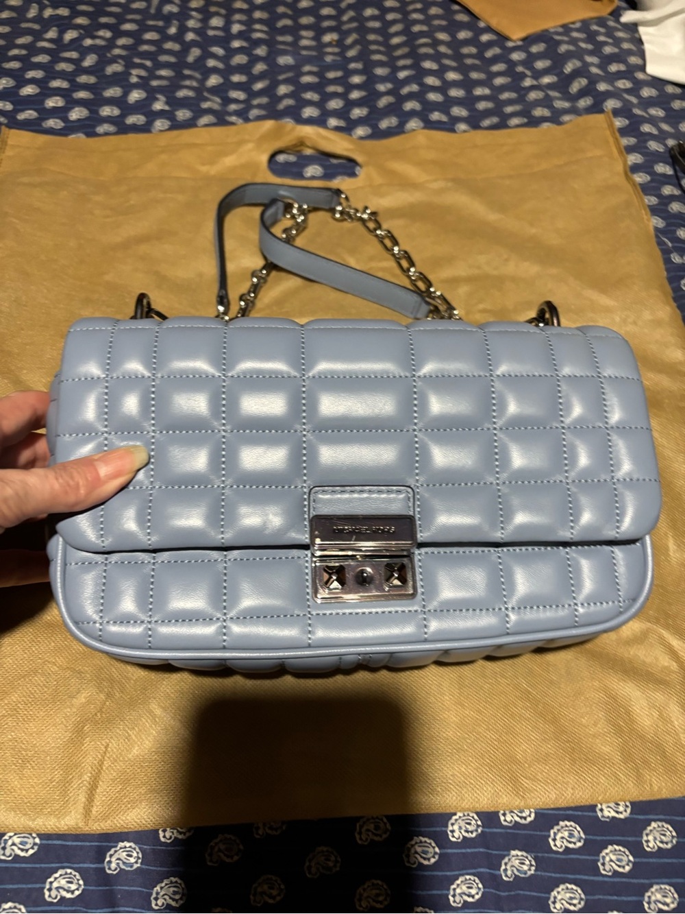 Michael Kors Quilted Chain-Handle Crossbody Bag - Light Blue